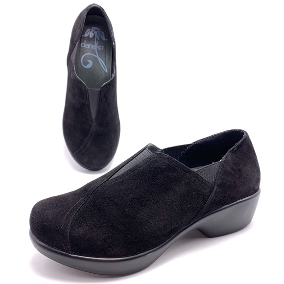 dansko black suede clogs